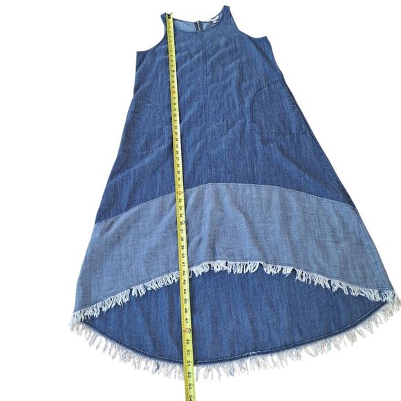 Hope & Harlow Denim Hi Low Tank Swing Dress Boho Fringe Hippie 2-tone Blue sz 12 - Picture 10 of 16